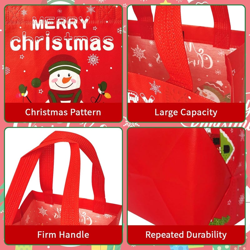 PERFQU 6 Pcs Large Christmas Gift Bags Bulk - Merry Christmas Tote Bags with Handles, Reusable Non-Woven Xmas Snowman Goodie Candy Treat Bag Set for Winter Xmas Party Supplies Favors Gift Wapping - Image 4